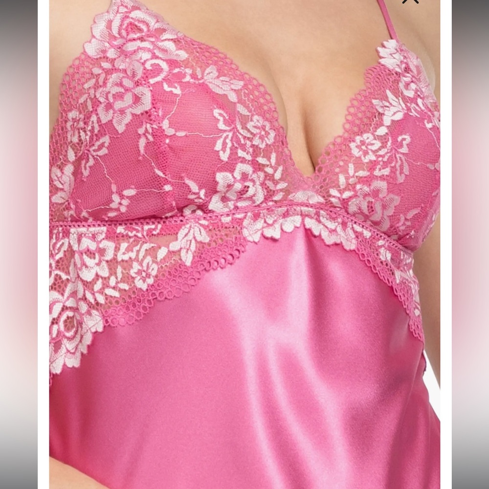 In Bloom Jonquil Annalee Pink Satin Lace Chemise Y2K Coquette Barbiecore Slip- L - Picture 3 of 10